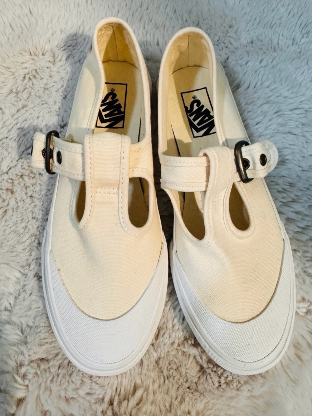Vans Cream and White Canvas Mary Jane Sneakers 8